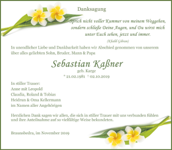 Traueranzeige von Sebastian Kaßner von Super Sonntag Merseburg/Querfurt