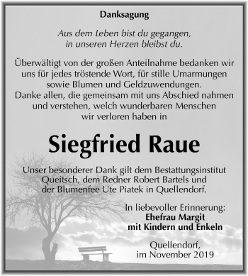 Traueranzeige von Siegfried Raue von Mitteldeutsche Zeitung Köthen