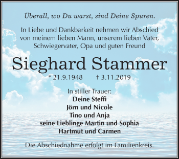 Traueranzeige von Sieghard Stammer von Mitteldeutsche Zeitung Aschersleben