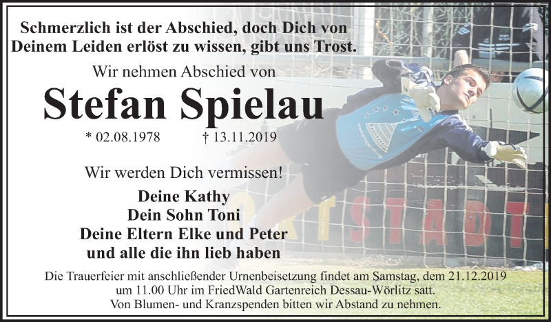  Traueranzeige für Stefan Spielau vom 23.11.2019 aus Mitteldeutsche Zeitung Dessau-Roßlau