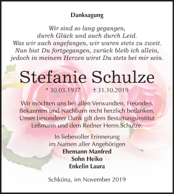 Traueranzeige von Stefanie Schulze von Super Sonntag Wittenberg