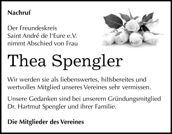 Traueranzeige von Thea Spengler von Mitteldeutsche Zeitung Naumburg/Nebra