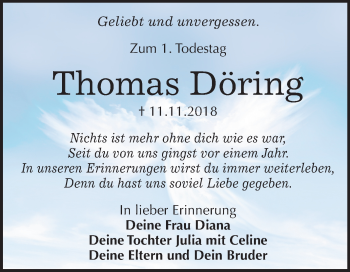 Traueranzeige von Thomas Döring von Mitteldeutsche Zeitung Wittenberg