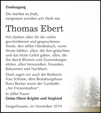 Traueranzeige von Thomas Ebert von Mitteldeutsche Zeitung Sangerhausen