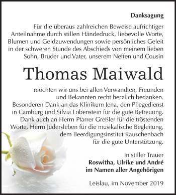 Traueranzeige von Thomas Maiwald von Wochenspiegel Naumburg/Nebra