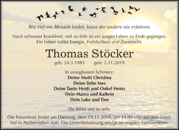 Traueranzeige von Thomas Stöcker von Super Sonntag Aschersleben