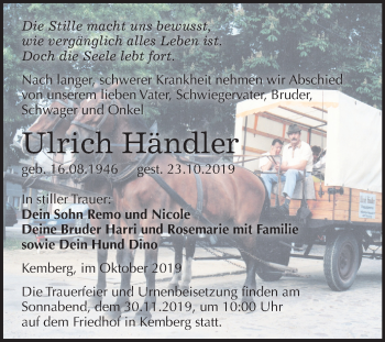Traueranzeige von Ulrich Händler von Mitteldeutsche Zeitung Wittenberg