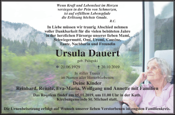 Traueranzeige von Ursula Dauert von Super Sonntag Wittenberg