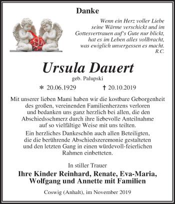 Traueranzeige von Ursula Dauert von Super Sonntag Wittenberg