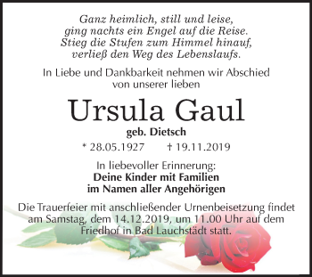 Traueranzeige von Ursula Gaul von Mitteldeutsche Zeitung Halle/Saalkreis