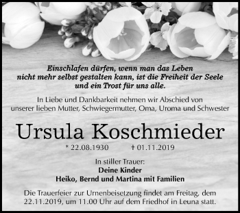 Traueranzeige von Ursula Koschmieder von Mitteldeutsche Zeitung Merseburg/Querfurt