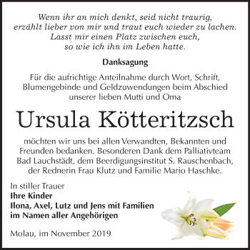 Traueranzeige von Ursula Kötteritzsch von Wochenspiegel Naumburg/Nebra