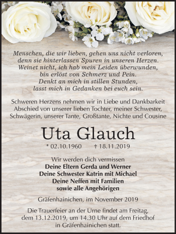 Traueranzeige von Uta Glauch von Super Sonntag Wittenberg