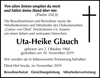 Traueranzeige von Uta-Heike Glauch von Super Sonntag Wittenberg