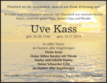 Traueranzeige von Uve Kass von Mitteldeutsche Zeitung Wittenberg