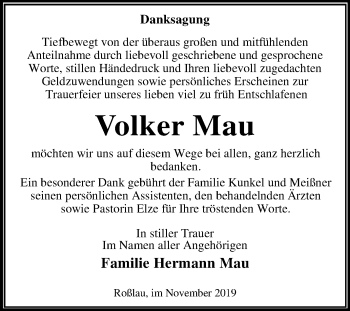 Traueranzeige von Volker Mau von Super Sonntag Dessau-Roßlau