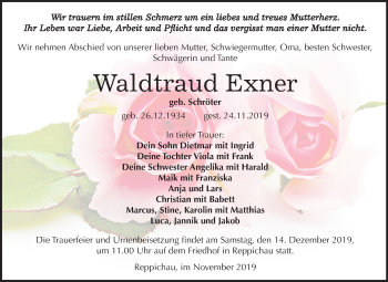 Traueranzeige von Waldtraud Exner von Super Sonntag Köthen