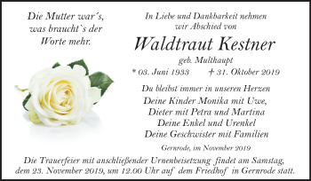 Traueranzeige von Waldtraut Kestner von Super Sonntag Quedlinburg