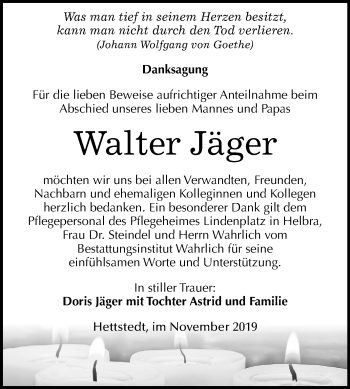 Traueranzeige von Walter Jäger von Mitteldeutsche Zeitung Mansfelder Land