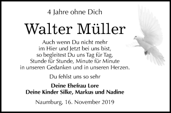 Traueranzeige von Walter Müller von Super Sonntag Naumburg/Nebra