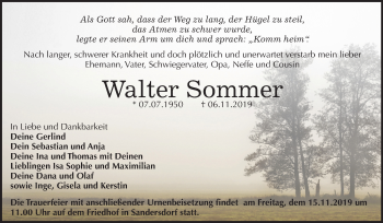 Traueranzeige von Walter Sommer von Mitteldeutsche Zeitung Bitterfeld