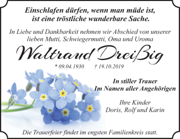 Traueranzeige von Waltraud Dreißig von Super Sonntag Dessau-Roßlau