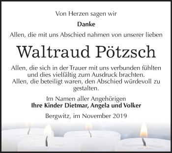 Traueranzeige von Waltraud Pötzsch von Super Sonntag Wittenberg