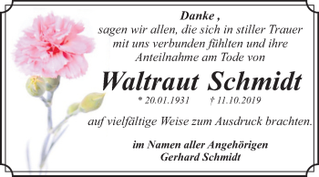 Traueranzeige von Waltraut Schmidt von Mitteldeutsche Zeitung Dessau-Roßlau