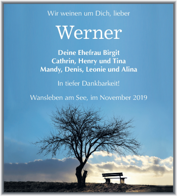 Traueranzeige von Werner  von Wochenspiegel Mansfelder Land