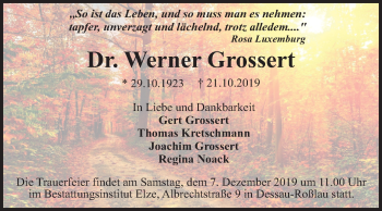 Traueranzeige von Werner Grossert von Mitteldeutsche Zeitung Dessau-Roßlau