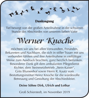 Traueranzeige von Werner Knoche von Super Sonntag Aschersleben
