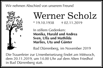 Traueranzeige von Werner Scholz von Super Sonntag Merseburg/Querfurt