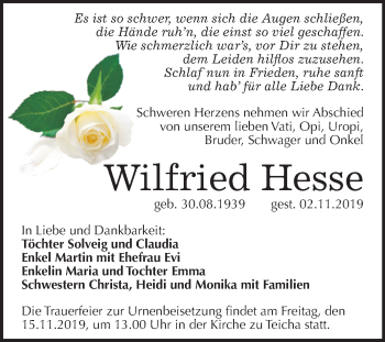 Traueranzeige von Wilfried Hesse von Mitteldeutsche Zeitung Halle/Saalkreis