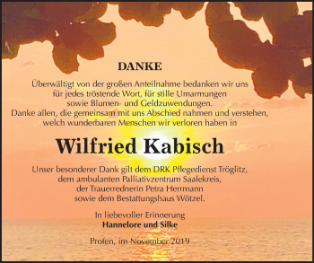Traueranzeige von Wilfried Kabisch von Mitteldeutsche Zeitung Zeitz