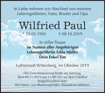 Traueranzeige von Wilfried Paul von Mitteldeutsche Zeitung Wittenberg