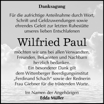 Traueranzeige von Wilfried Paul von Mitteldeutsche Zeitung Wittenberg