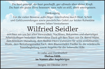 Traueranzeige von Wilfried Seidler von Super Sonntag Merseburg/Querfurt