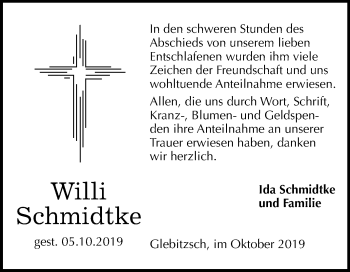 Traueranzeige von Willi Schmidtke von Mitteldeutsche Zeitung Bitterfeld