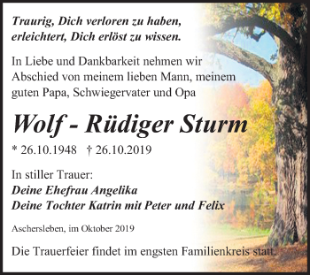 Traueranzeige von Wolf-Rüdiger  Sturm von Super Sonntag Aschersleben