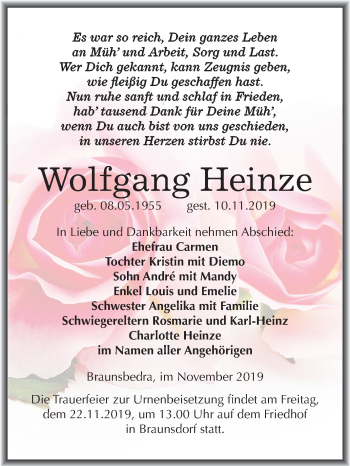 Traueranzeige von Wolfgang Heinze von Super Sonntag Merseburg/Querfurt
