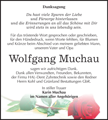 Traueranzeige von Wolfgang Muchau von Mitteldeutsche Zeitung Halle/Saalkreis