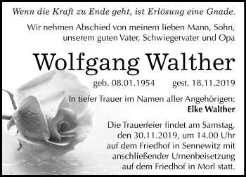 Traueranzeige von Wolfgang Walther von Mitteldeutsche Zeitung Halle/Saalkreis