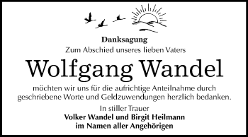 Traueranzeige von Wolfgang Wandel von Mitteldeutsche Zeitung Zeitz