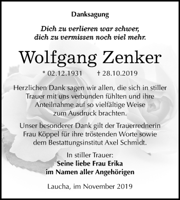 Traueranzeige von Wolfgang Zenker von Mitteldeutsche Zeitung Naumburg/Nebra