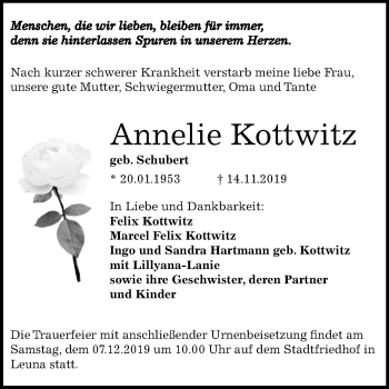 Traueranzeige von Annelie Kottwitz von Mitteldeutsche Zeitung Merseburg/Querfurt