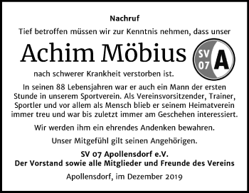 Traueranzeige von Achim Möbius von Super Sonntag Wittenberg