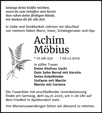 Traueranzeige von Achim Möbius von Super Sonntag Wittenberg