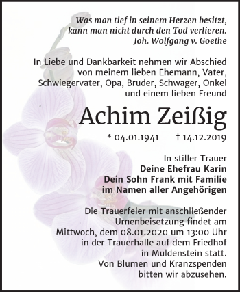 Traueranzeige von Achim Zeißig von Mitteldeutsche Zeitung Bitterfeld