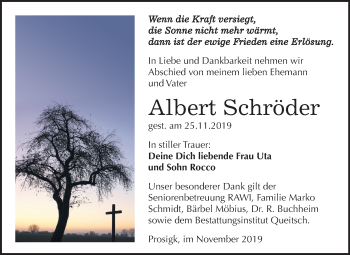 Traueranzeige von Albert Schröder von Super Sonntag Köthen