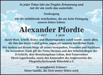 Traueranzeige von Alexander Pfordte von Mitteldeutsche Zeitung Bitterfeld